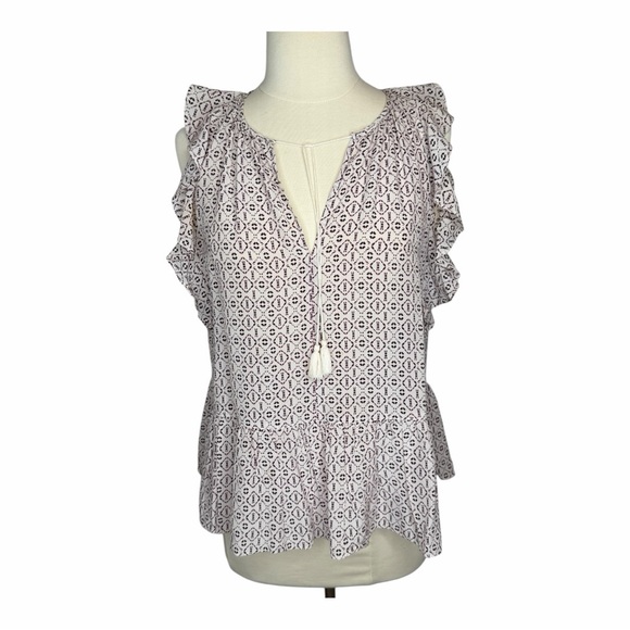 Madewell Silk Lily Ruffle Too 100% Silk Small Tassels Cream Pink Purple Ikat - Picture 13 of 16